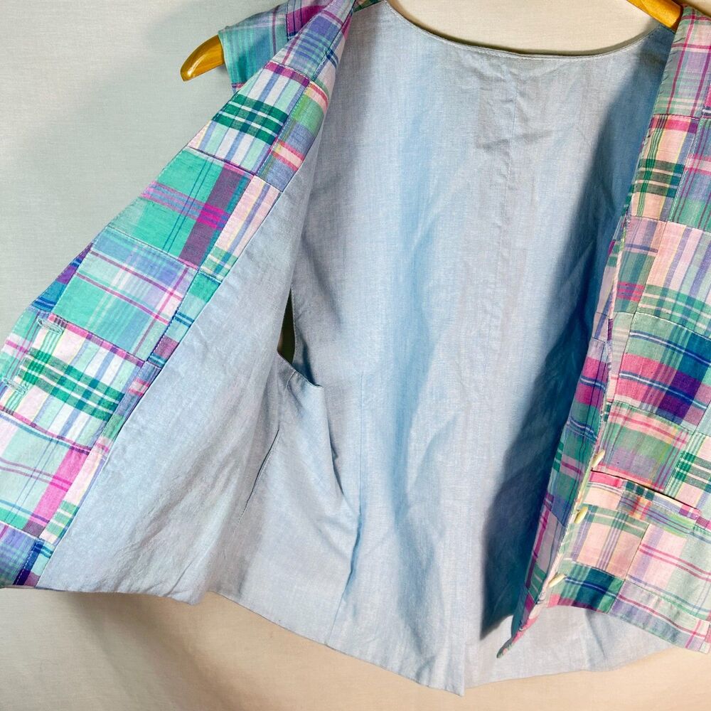 David Brooks Women's Pastel Madras Plaid Patchwork Vintage 70s-80s Vest Size 14 - Picture 10 of 15